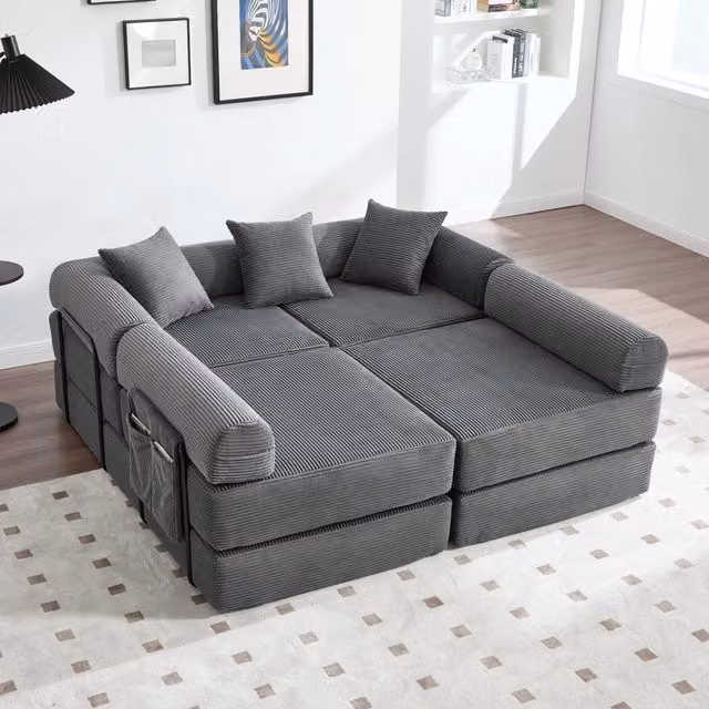Divano modulare trasformabile 270x180x64 cm in velluto a coste grigio scuro HOMVRA