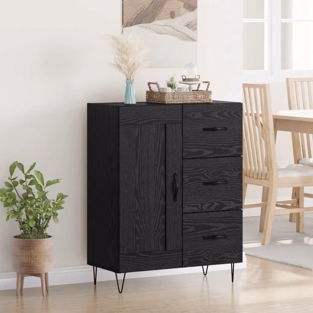 Credenza moderna in legno ingegnerizzato e metallo, colore nero, L 69,5 cm x P 34 cm x H 90 cm – 2