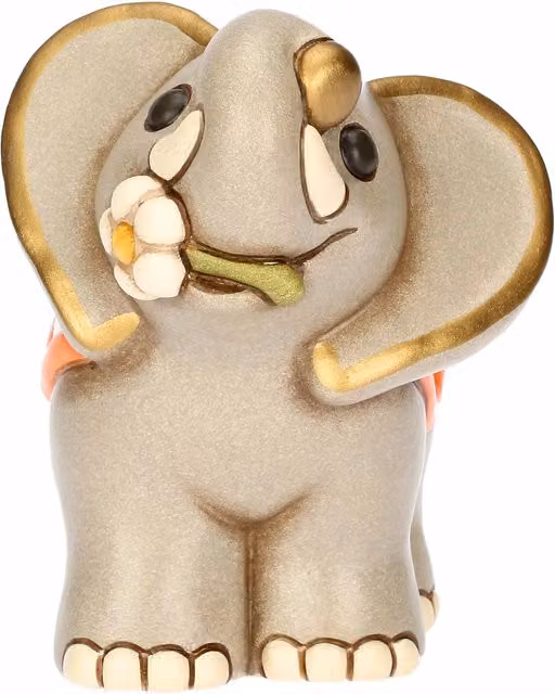 Statuetta Elefante Elly con fiore in ceramica THUN, grigio e oro
