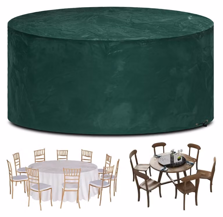 Copertura per mobili da giardino, forma rotonda, diametro 250 cm, altezza 90 cm, impermeabile, colore verde, realizzata in polietilene