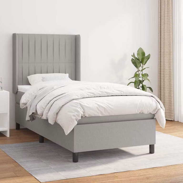 vidaXL Giroletto a Molle Ibrido con Materasso in Tessuto Grigio e Bianco L/P/H: 200 x 100 x 128 cm