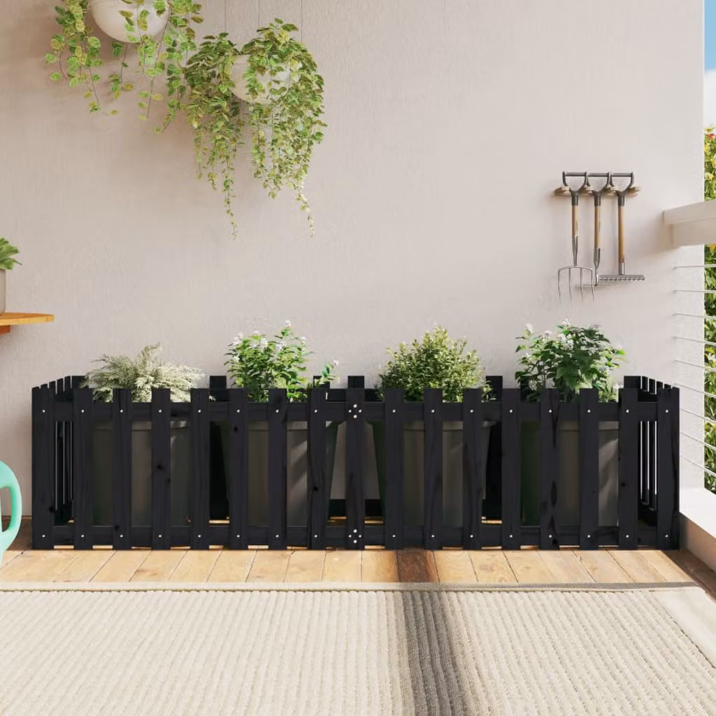 Fioriera da giardino rialzata vidaXL in legno di pino massello nera L 200 x P 50 x H 50 cm