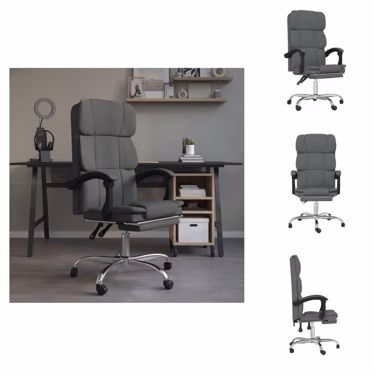 vidaXL Sedia da ufficio con funzione reclinabile in tessuto grigio scuro - Sedie da ufficio