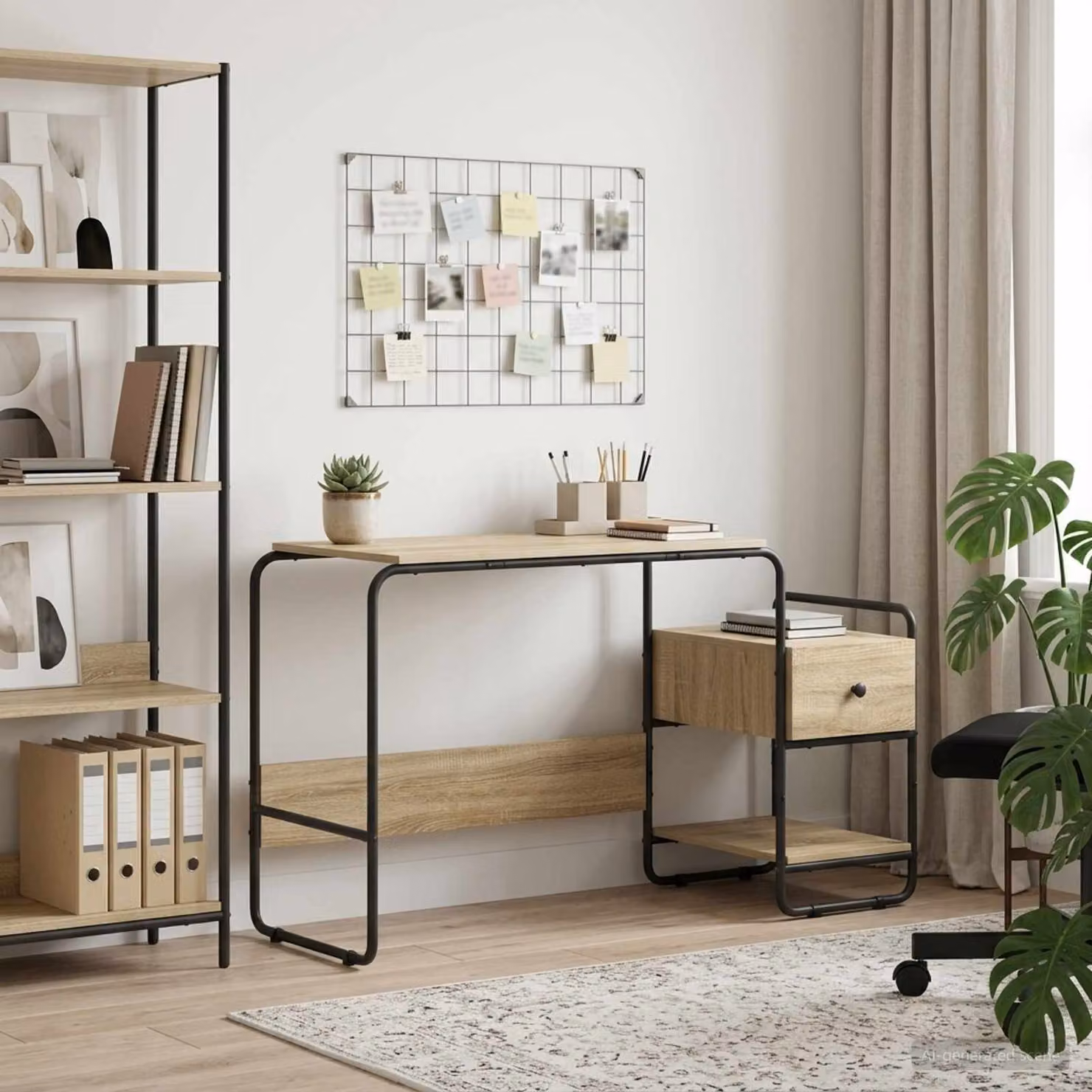 Scrivania moderna vidaXL con spazio di archiviazione in MDF e metallo, colore marrone, L: 131.5 cm, P: 60 cm, H: 75.5 cm