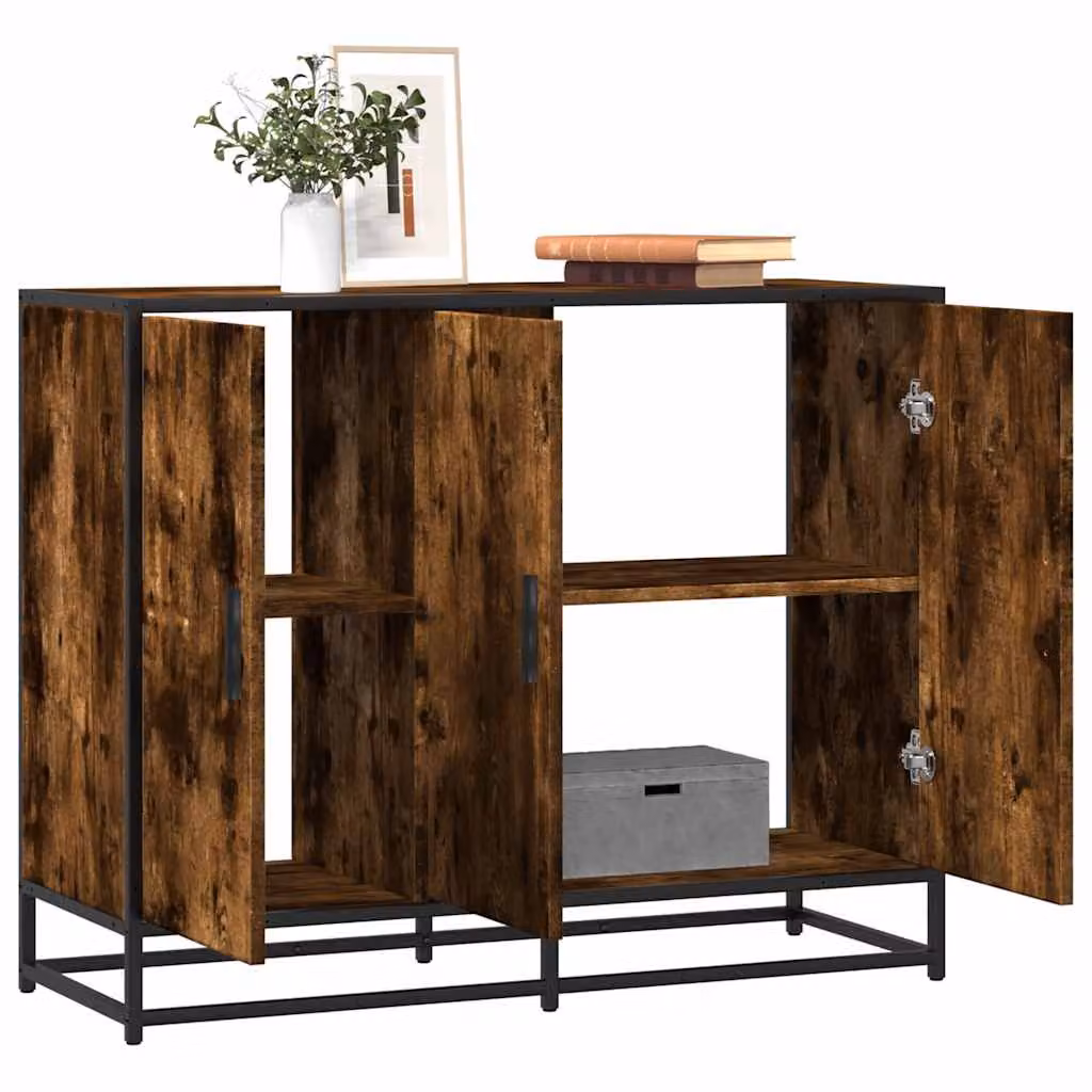Credenza in stile industrial vidaXL in legno multistrato e metallo, colore rovere fumo, L 94 x P 35 x H 76 cm