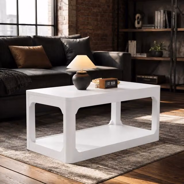 Tavolino da caffè bianco a 2 ripiani in MDF, design moderno minimalista