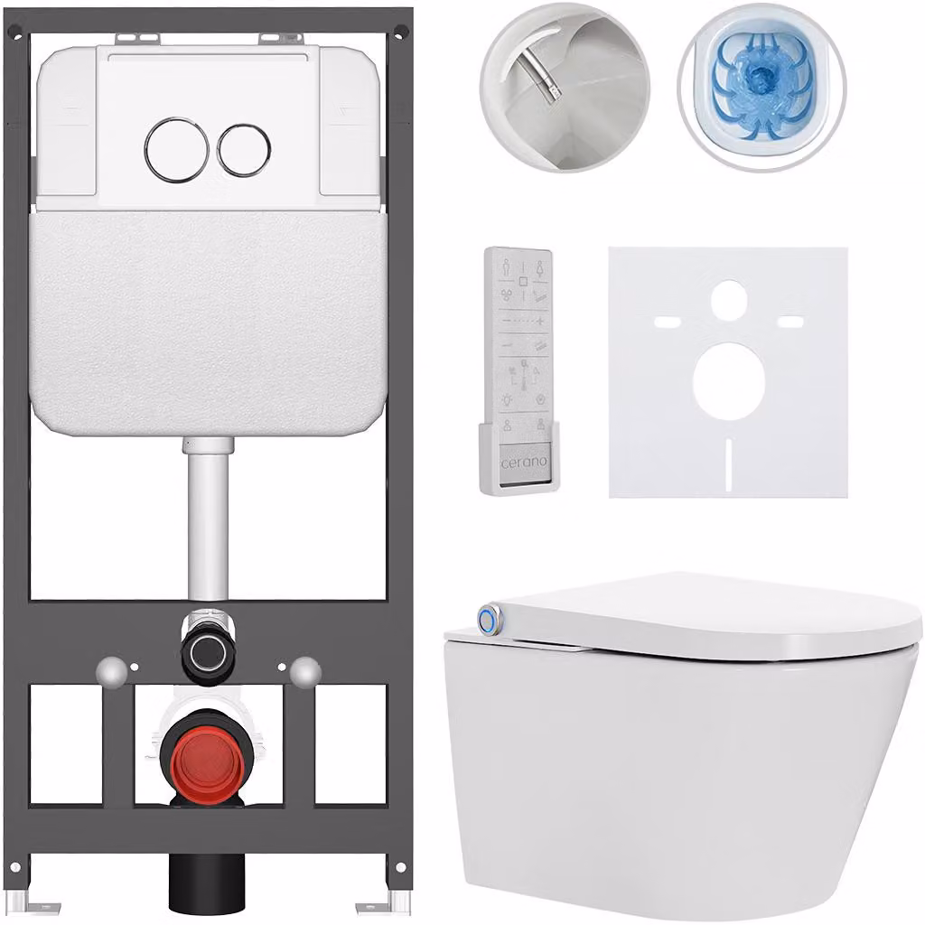 WC sospeso con bidet Basic/Cronus Premium - bianco lucido - pulsante WC Dualo/bianco - sospeso - installazione a parete - 59,3x38,4 cm