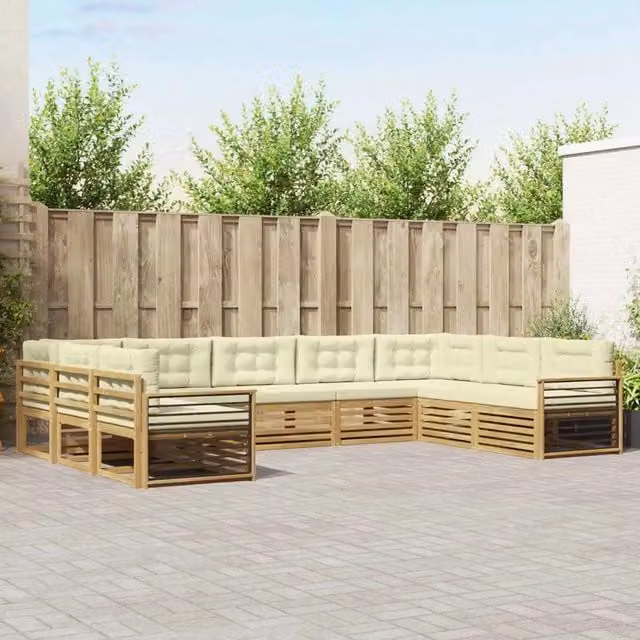 Set di divani da esterno vidaXL in legno di acacia con cuscini, Bianco e Beige