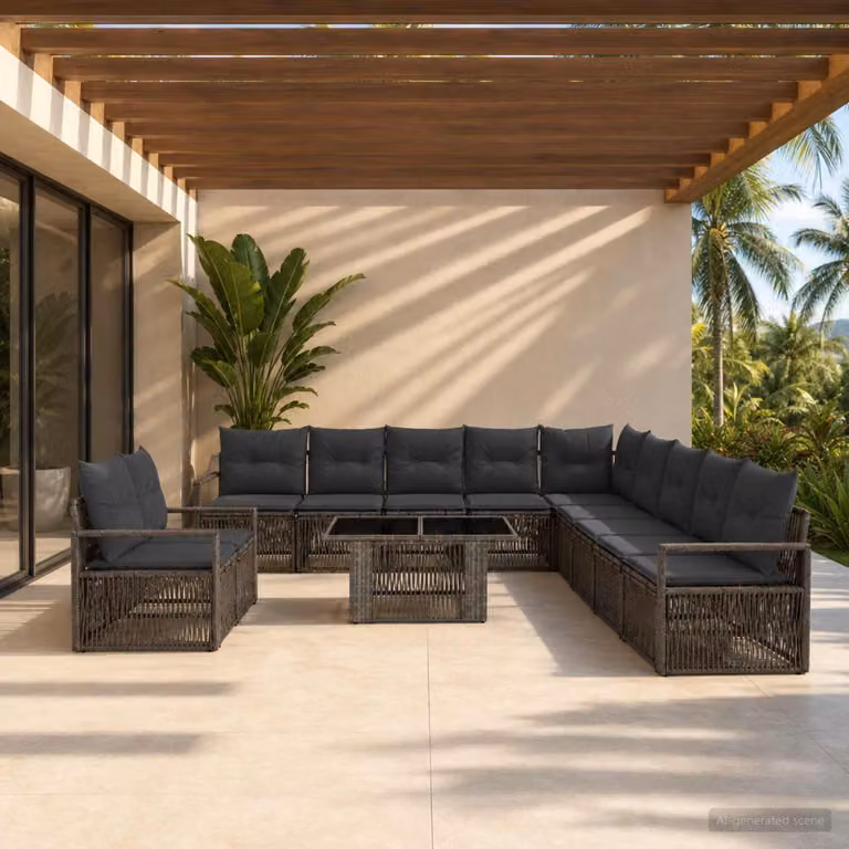 Set Divano da Giardino vidaXL 12 pz in Polyrattan Grigio e Antracite con Cuscini e Tavolino