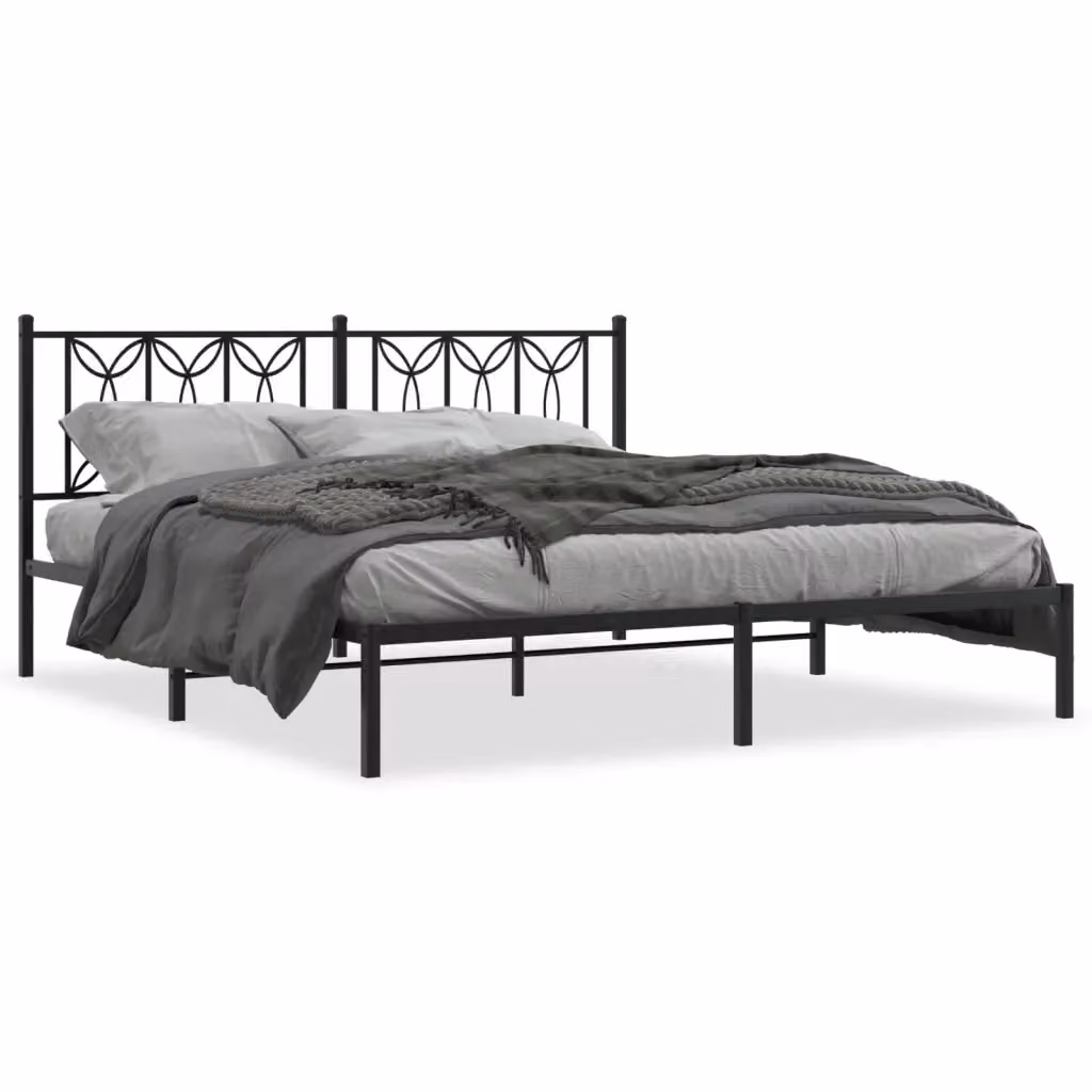 vidaXL Giroletto con Testiera in Metallo Nero L: 187 cm, P: 90 cm, H: 219 cm – 2