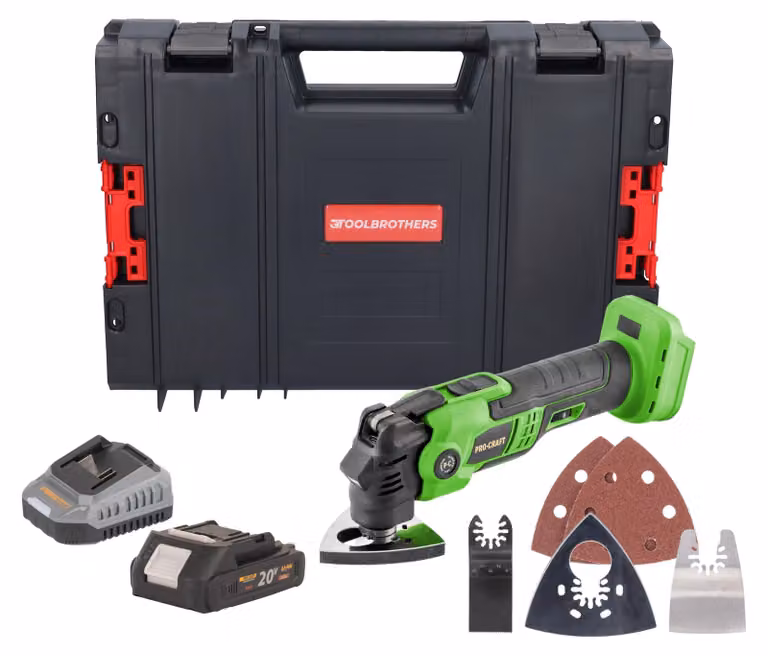 Utensile multifunzione a batteria Procraft PMT22bb 20 V Brushless + 1x batteria 2,0 Ah + caricabatteria + valigetta porta utensili RHINO