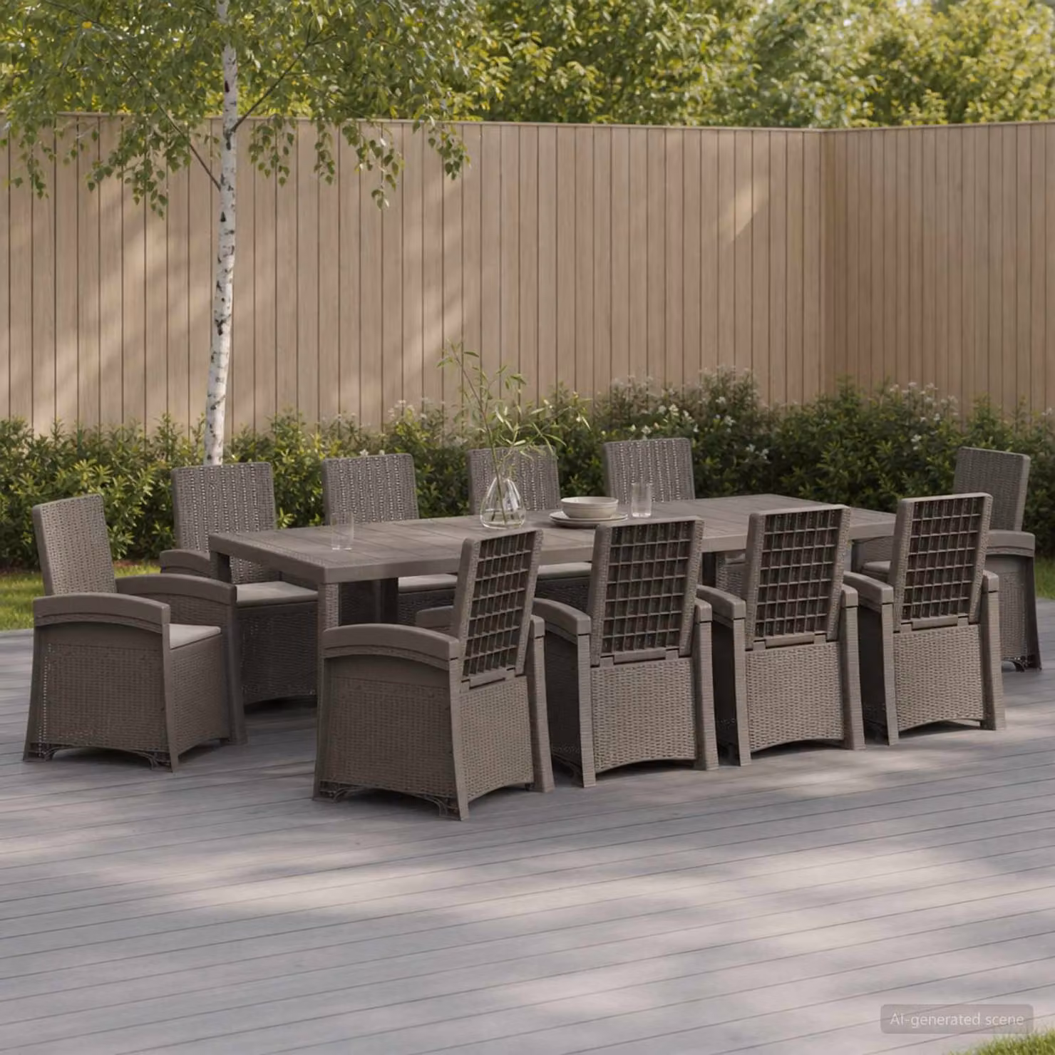 Set da pranzo per giardino e terrazza vidaXL in rattan sintetico moderno, 11 pezzi, Grigio