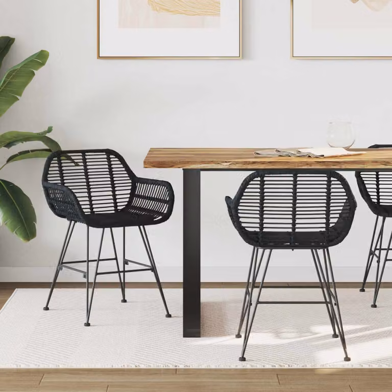 Set di 2 sedie da pranzo vidaXL in rattan e metallo nero opaco L/P/H: 55 x 50 x 74 cm