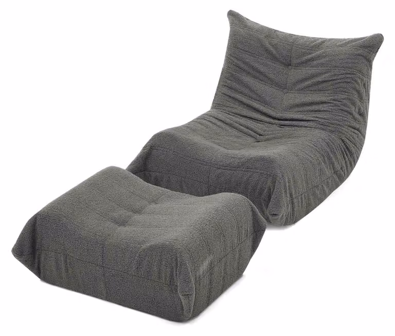 Divano Zimilo Lazy con poggiapiedi, poltrona da terra in Pelliccia sintetica grigia con schienale, poltrona da lettura da terra, morbida poltrona relax per il soggiorno