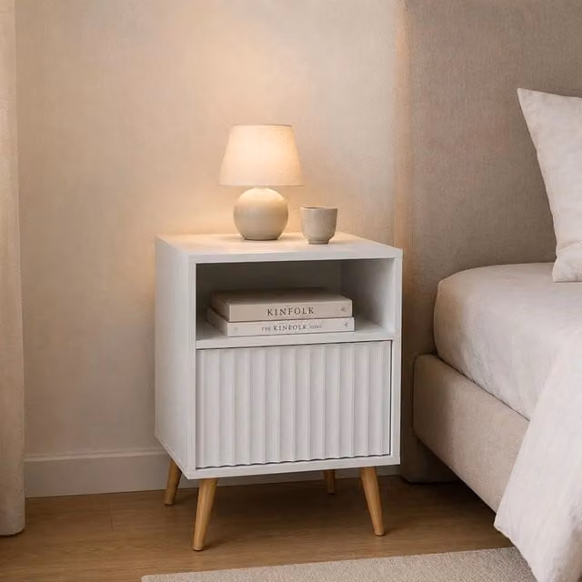 Comodino con un cassetto DMORA Ledareno Bianco e Oro L 47 cm, P 40 cm, H 61 cm