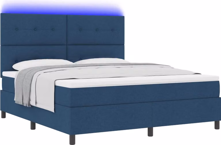 Letto boxspring con materasso con LED blu 180 x 200 cm Tessuto