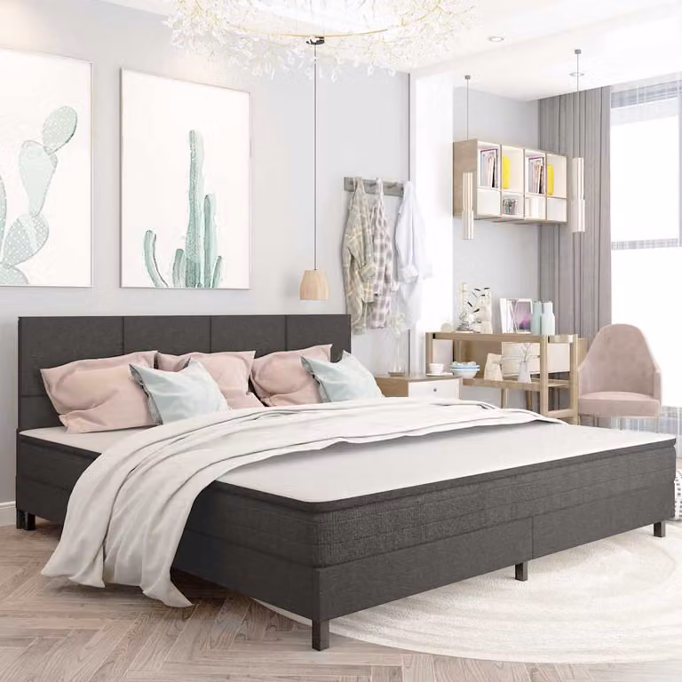 Letto a molle moderno vidaXL in tessuto grigio con molle a tasche individuali L/P/H: 200 x 200 x 116 cm