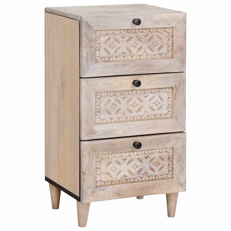 Credenza moderna vidaXL in legno di mango con cassetto, Bianco e Beige, L: 33.5 cm, P: 40 cm, H: 75 cm