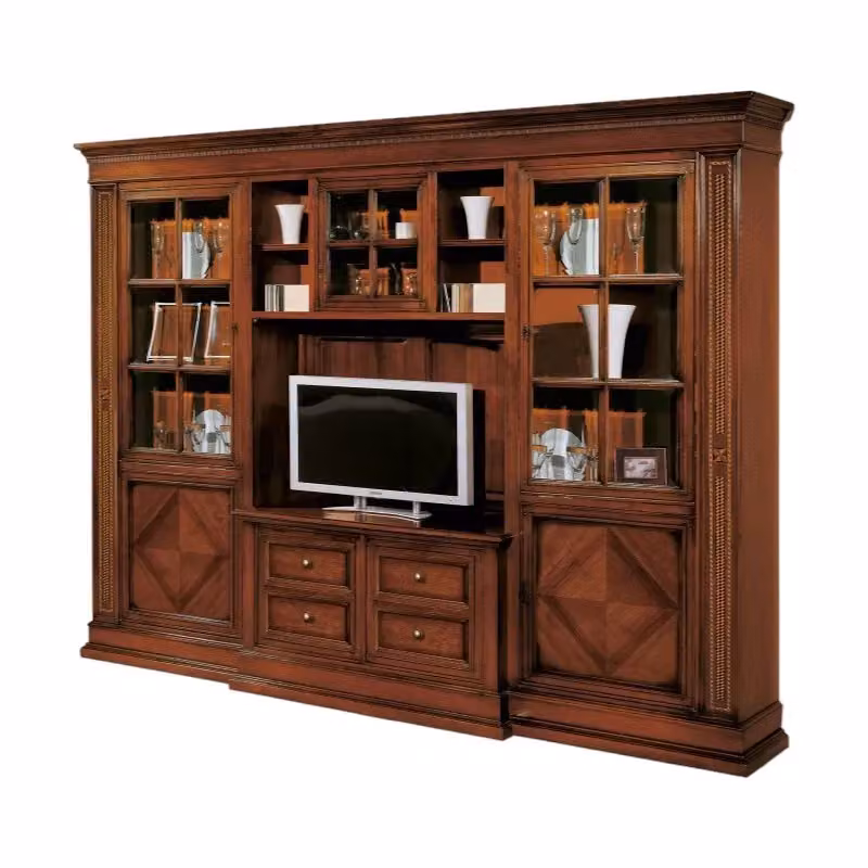 Parete attrezzata classica Mobili 2G in legno e vetro color marrone L: 312 cm, P: 45 cm, H: 238 cm – 2