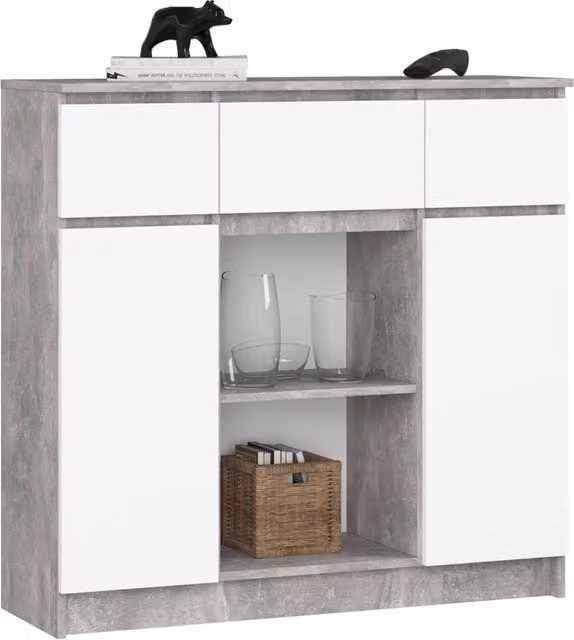 Cassettiera Akord Furniture AKORD K100 Cemento e Bianco con 2 ante e 3 cassetti L/P/H: 101 x 35 x 98 cm
