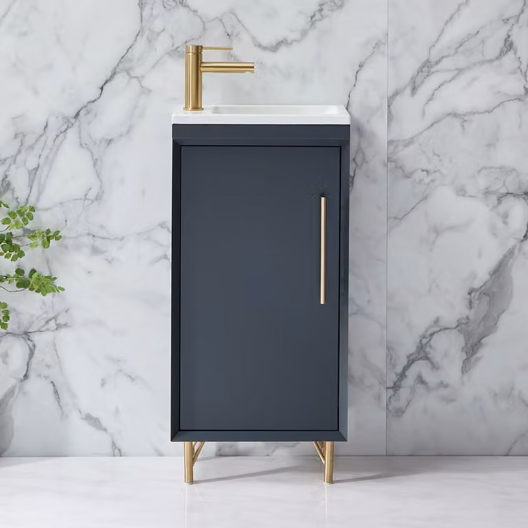 Mobile Bagno Antracite 400mm Con Lavabo – Maniglia Barra T Oro Satinato