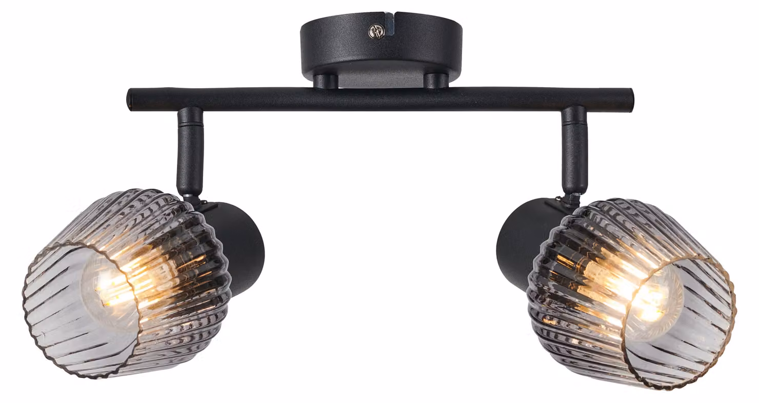 Lampada da soffitto con paralumi fumé scanalati Mitura nera 2xE14x40W in metallo, dimensioni: 19x34x9 cm, IP20, Candellux