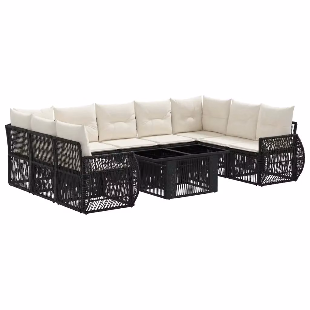 Set Divano da Giardino vidaXL in Polyrattan Nero e Bianco con Cuscini e Tavolino da Caffè – 2