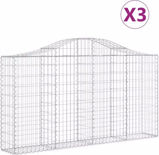 Cesti Gabbioni ad Arco 3 pz 200x30x100/120 cm Ferro Zincato