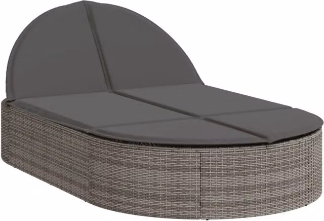 Lettino Prendisole | Sdraio da giardino | Lettino da sole Doppio con Cuscini Grigio in Polyrattan