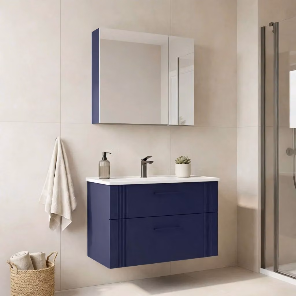 Set mobile lavabo con specchio Bari 85 v2 Hanah Home Blu navy opaco L: 85 cm, P: 45 cm, H: 55 cm – 2