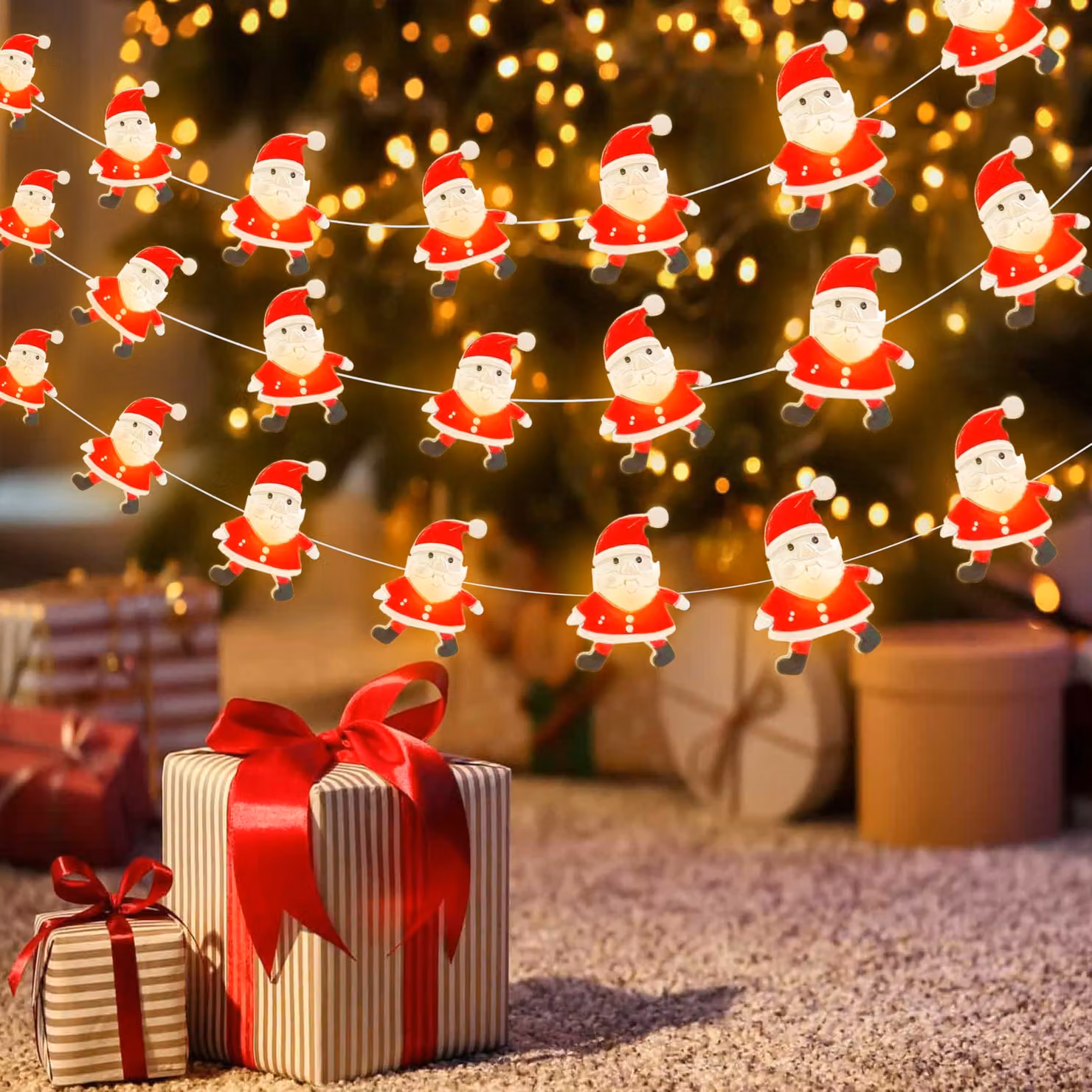 Catena luminosa a tema natalizio, lunghezza 2 metri, 20 LED, luce bianco caldo, alimentazione a batteria