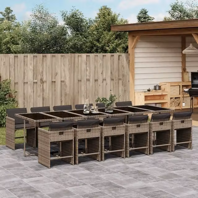 Set da Pranzo da Giardino 13pz con Cuscini Grigio in Polyrattan 3277891