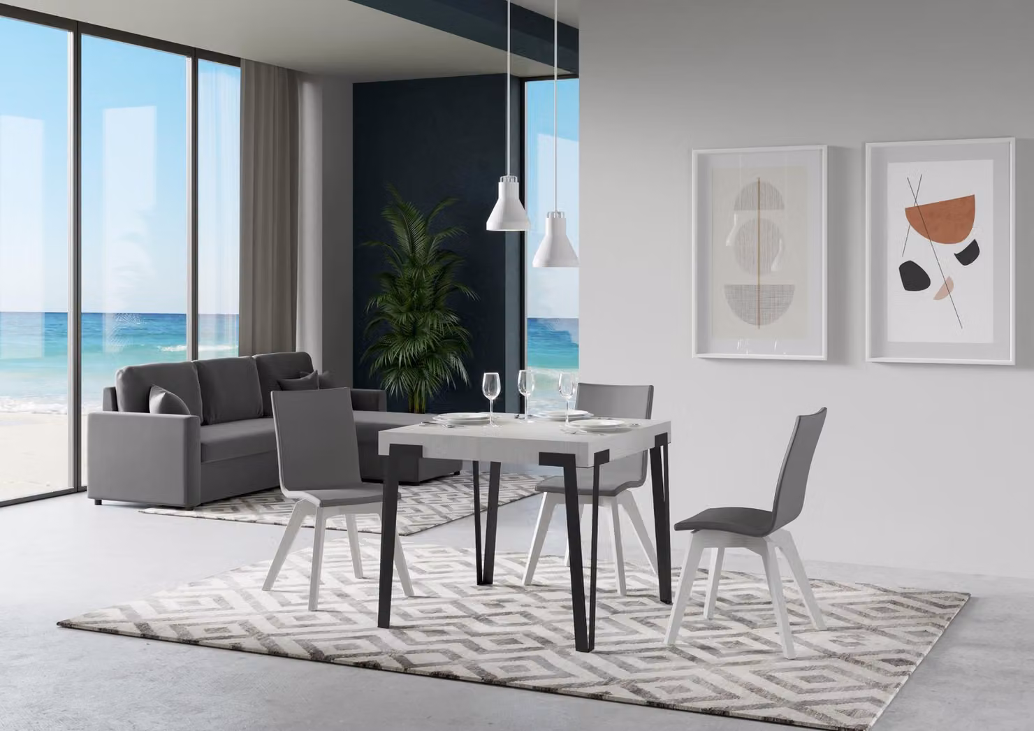 ITAMOBY - Tavolo allungabile 90/246x90 cm Rio bianco frassino gambe antracite