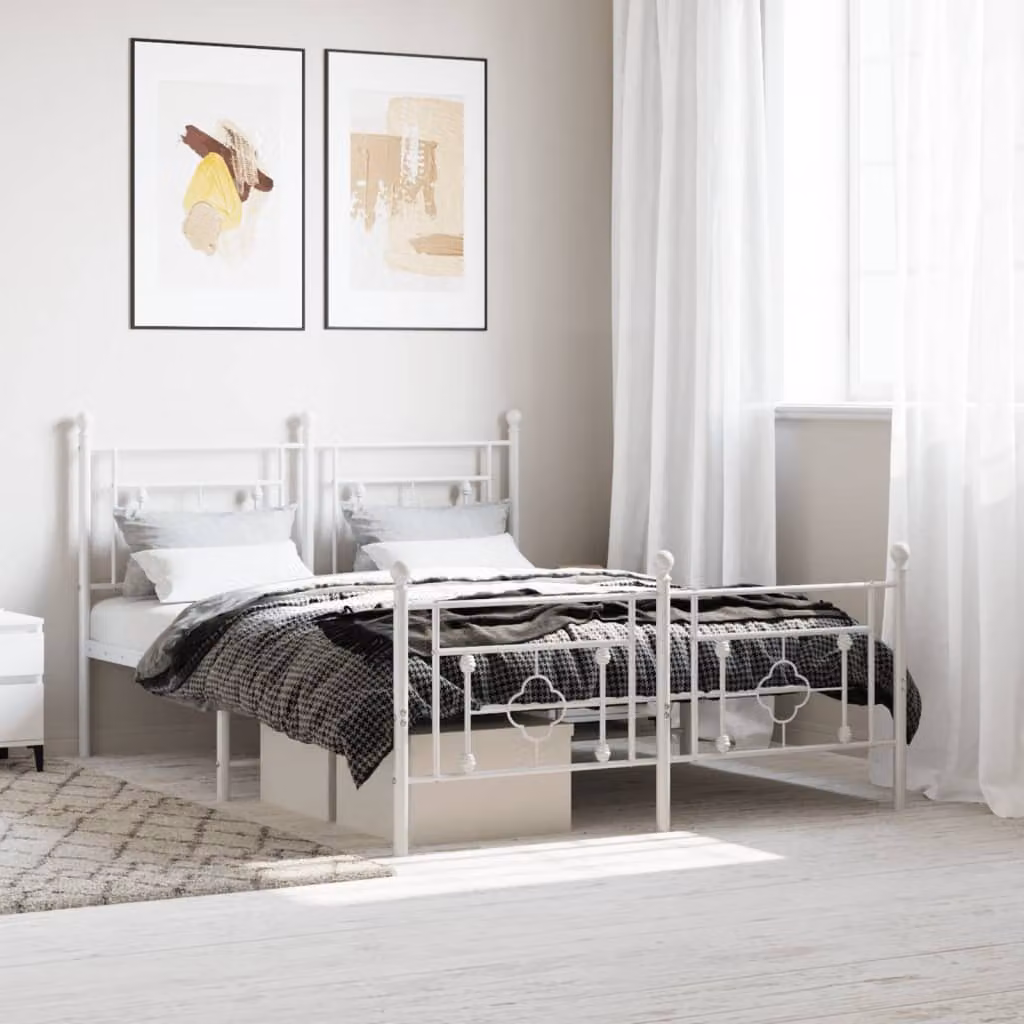 vidaXL Giroletto con Testiera e Pediera in Metallo Bianco L/P/H: 200 x 140 x 97 cm
