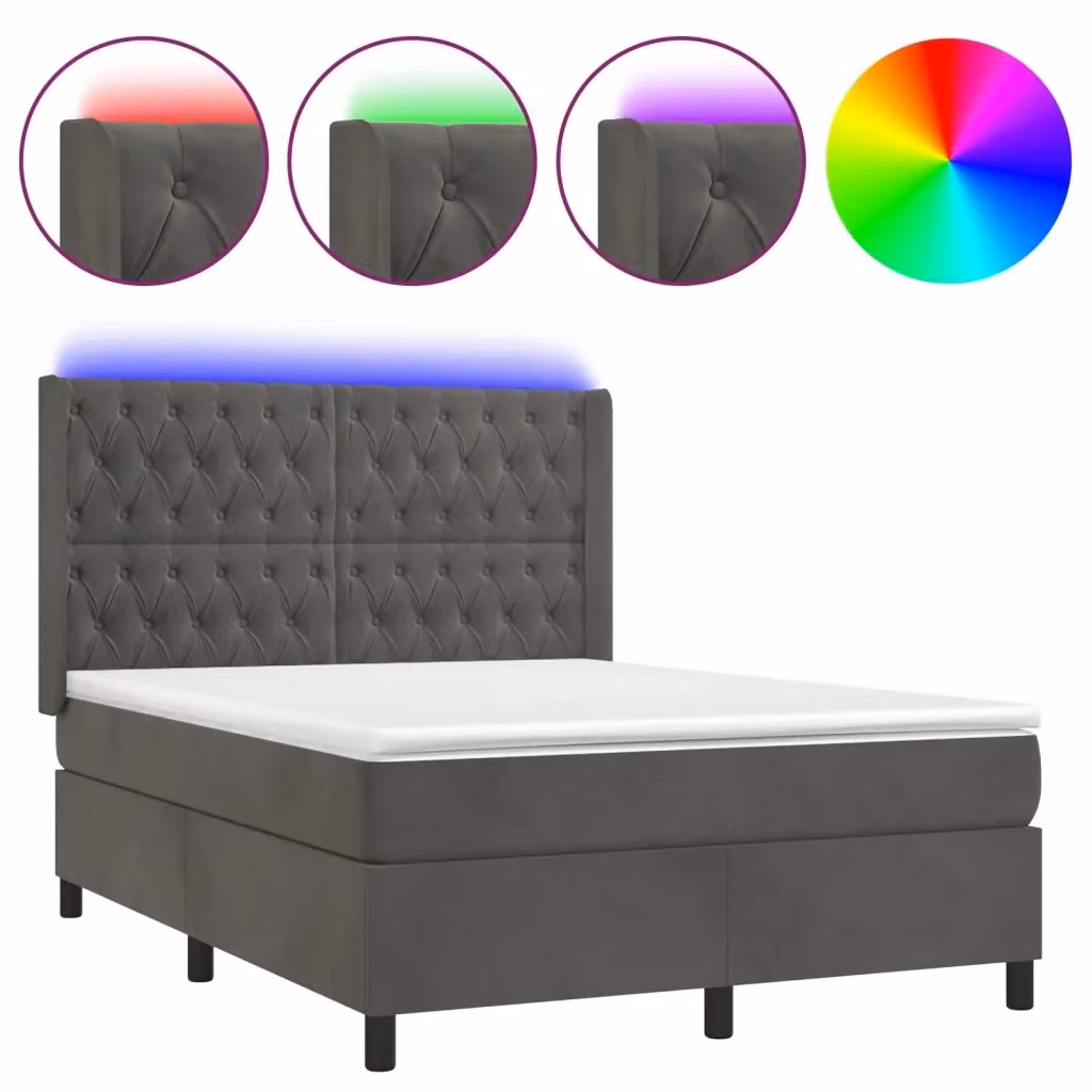 Letto Ibrido vidaXL con Materasso e Illuminazione LED, Rivestimento in Velluto Grigio e Bianco, L/P/H: 140 x 200 x 147 cm – 2