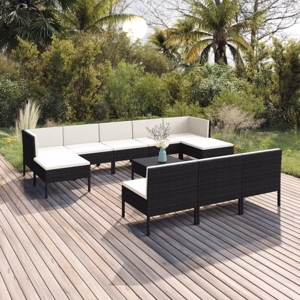Maison Exclusive - Set da giardino da 11 pezzi con cuscini in rattan sintetico nero