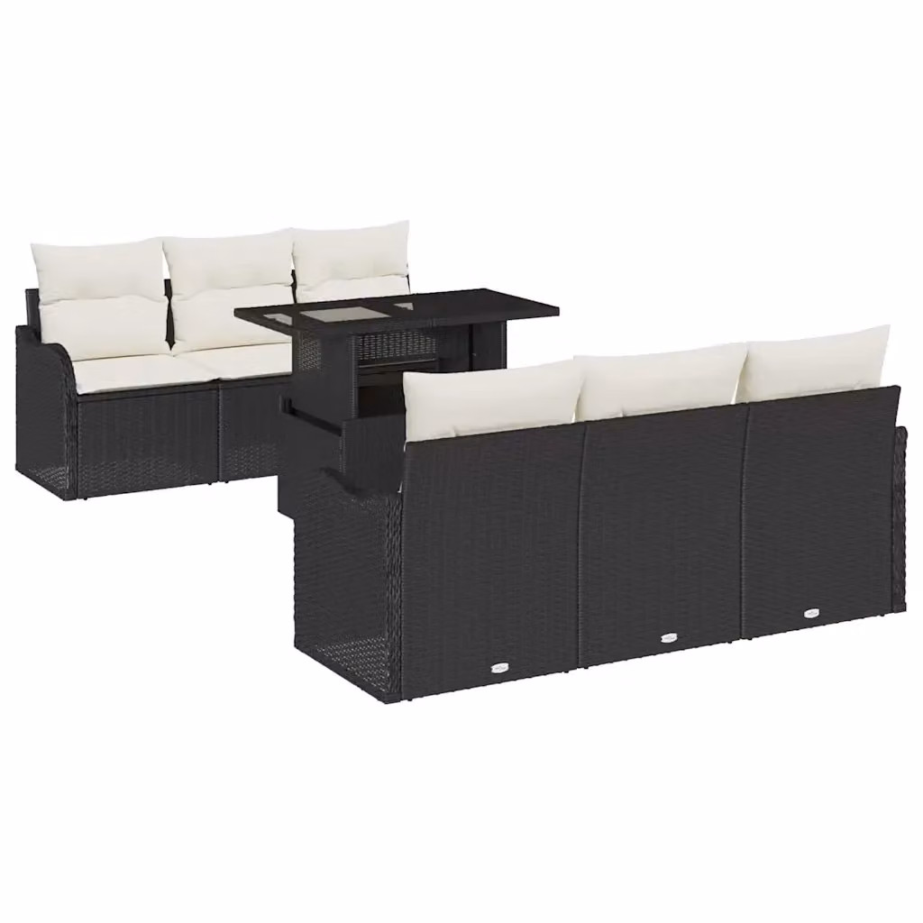 Set Divano da Giardino vidaXL in Polyrattan 7 Pezzi con Cuscini Nero e Beige – 2