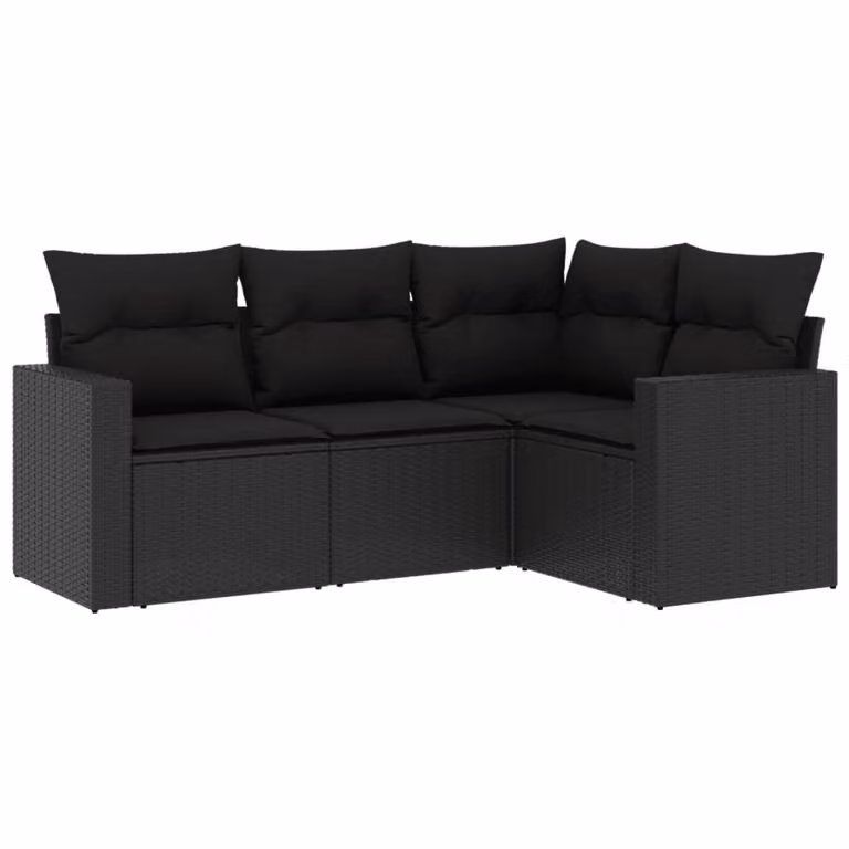 Set Divani da Giardino 4 pz con Cuscini Nero in Polyrattan