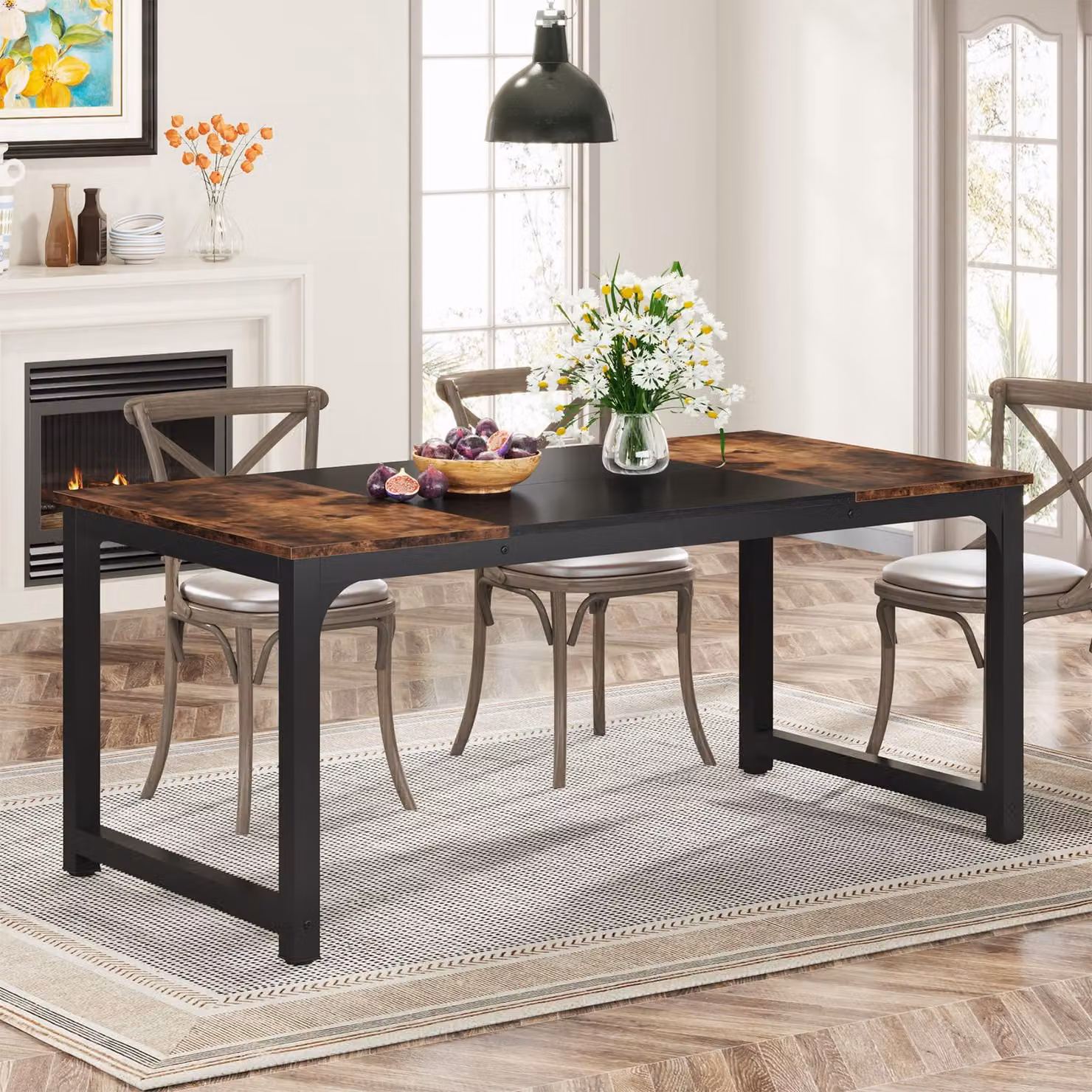 Tavolo da pranzo, forma rettangolare, stile industriale, dimensioni 160x80 cm, adatto per 4-6 persone, colore marrone