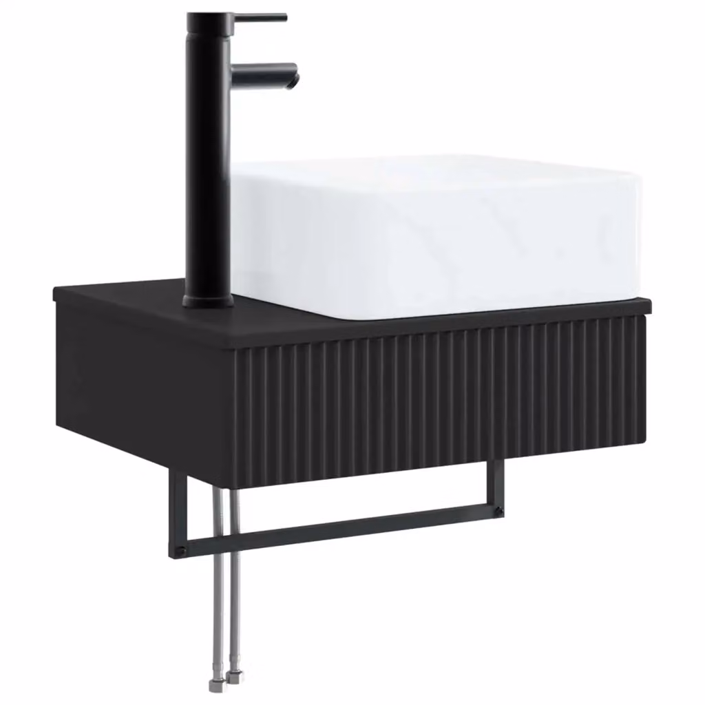 Lavabo da parete moderno vidaXL nero opaco in MDF L: 53 cm, P: 35 cm, H: 39 cm – 2