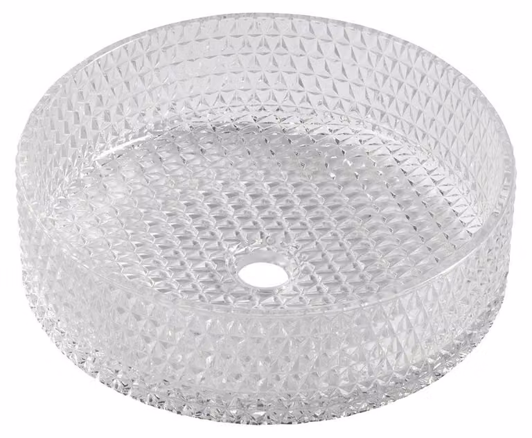 Lavabo in vetro Sapho MARAGUA con decorazione incisa, da appoggio, diametro 39,5 cm, vetro trasparente