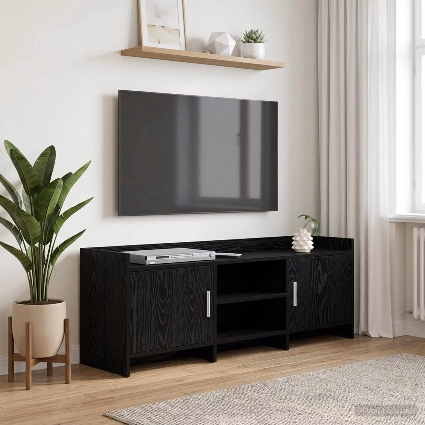 Mobile TV vidaXL moderno in legno ingegnerizzato e metallo, colore nero, L 130 cm x P 33 cm x H 47 cm