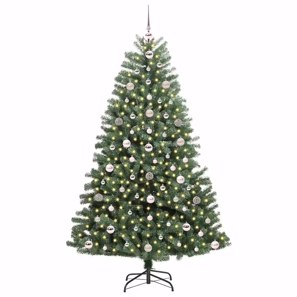 Albero di Natale artificiale moderno vidaXL verde con luci LED bianco caldo in PVC e metallo, Altezza: 180 cm – 2