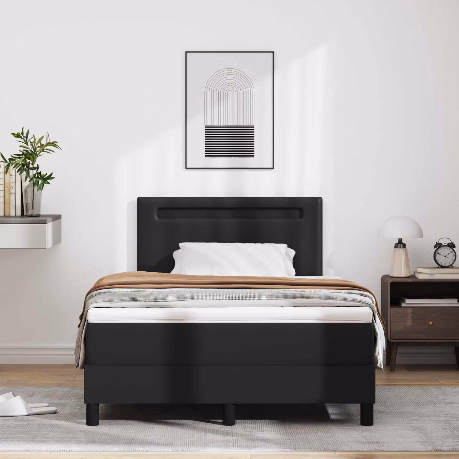 Letto a molle con strisce LED vidaXL in pelle sintetica nera L/P: 120 x 200 cm