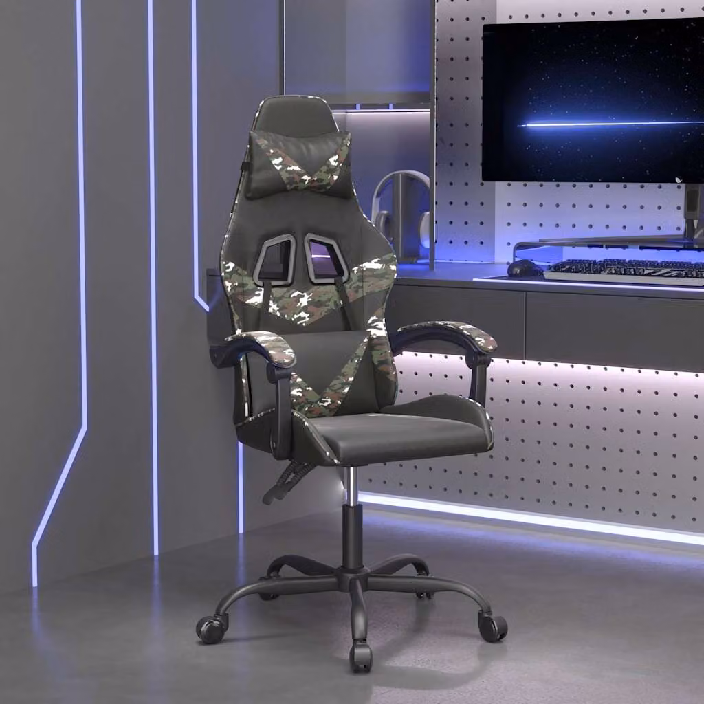 Sedia da Gaming vidaXL in Similpelle Nero e Multicolore con Poggiatesta e Ruote