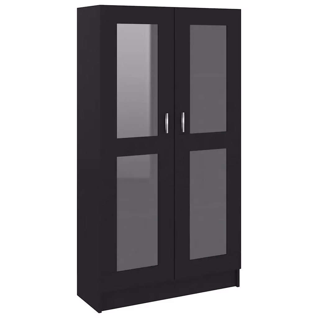 Armadietto con Vetrina vidaXL Nero con Ante in Vetro e Ripiani Interni, L/P/H: 82,5 x 30,5 x 150 cm – 2