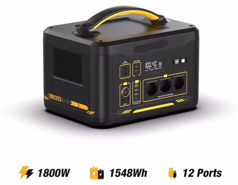 Centralina di alimentazione - Generatore di corrente - Power bank - Portatile - Batteria LiFePO4 - 1548 Wh - 1800 W - Generatore solare