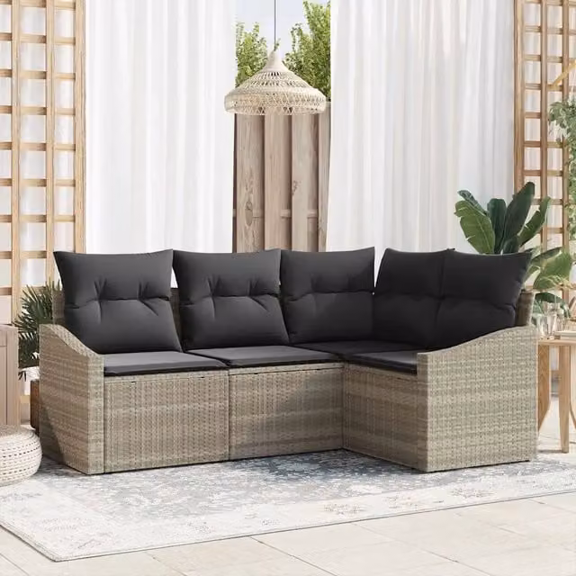Set Divano da Giardino 4 pz Grigio chiaro polyrattan 3355371