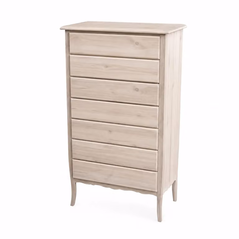 Cassettiera con 7 cassetti in legno grezzo marrone Mobili 2G L: 85 cm, P: 47 cm, H: 139 cm