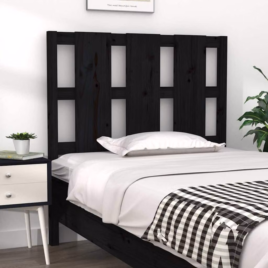 Testiera per letto vidaXL in legno massello di pino nero, stile rustico, L 95,5 cm x P 4 cm x H 100 cm